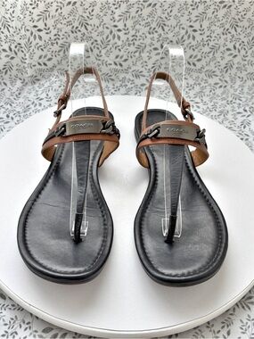 Coach Caterine A00940 Leather Thong Slingback Sandals Brown Black Women 9B